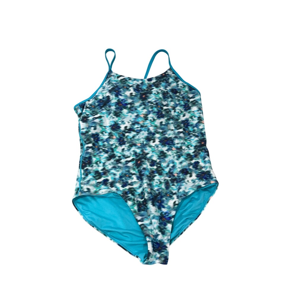 Athleta Girl Blue Floral Water One Piece Swimsuit Size XL 14 Adjustable Straps